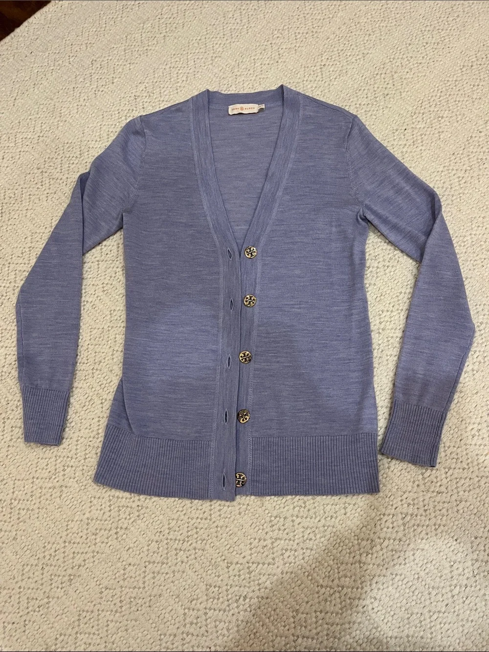 Tory Burch Periwinkle V-Neck Button-Front Cardigan